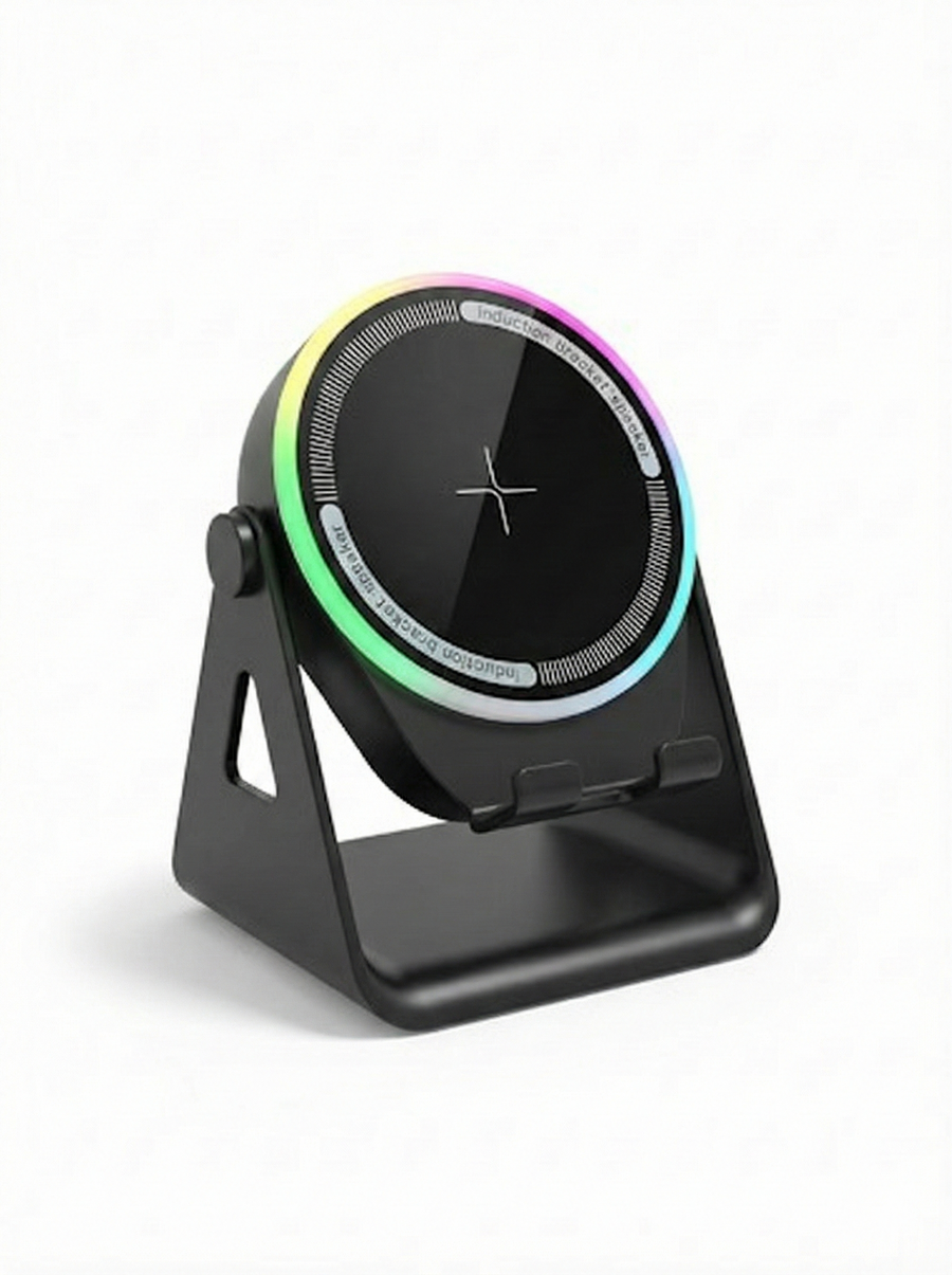 Support Téléphone Chargeur Sans Fil avec Enceinte Induction  LED - 3 en 1